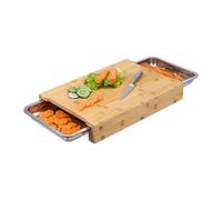 Relaxdays Tagliere in bambù con Vaschette Acciaio Inox per Scarti, ASSE Cucina, 8x45x30 cm, Tavoletta, Naturale Argento