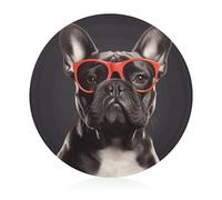 Tagliere con bulldog francese per cucina, mini tagliere leggero per picnic, rotondo, in vetro temperato, resistente ai graffi, facile da pulire