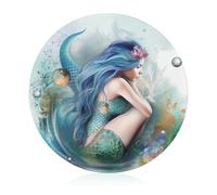 Tagliere da cucina a forma di sirena, mini tagliere leggero per picnic, rotondo, in vetro temperato, resistente ai graffi, facile da pulire