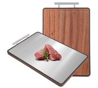 Tagliere da cucina bifacciale - lato in acciaio inox per cibi crudi/lato in legno per cibi cotti