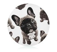 Tagliere da cucina con bulldog francese, mini tagliere rotondo in vetro temperato per picnic, tagliare pizza, carne, frutta (20 cm)