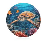 Tagliere da cucina con pesce tropicale e stella marina, mini tagliere rotondo in vetro temperato per picnic, pizza, carne, frutta (20 cm)