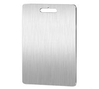 Tagliere da cucina in acciaio inox con comoda maniglia per un facile trasporto (28 x 39)