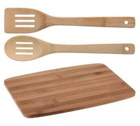 Tagliere da Cucina in Legno di Bambù con 2 cucchiai, Multiuso, Vassoio Aperitivo, Carne, Pane, Verdure, Igienico e Pratico.