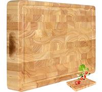 Tagliere da macellaio in legno, 43,2 x 33 x 3,8 cm, reversibile, multiuso, con scanalatura per succo, porta cracker e manici interni