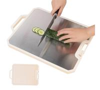 Tagliere double-face in acciaio inox per cucina con temperamatite, piastra per uso alimentare su entrambi i lati con manico e scanalatura per succhi, utensile da cucina per formaggio, frutta, carne
