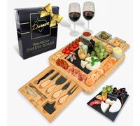 Tagliere Formaggi Bambù con Set Coltelli Ciotole Vassoi Ardesia e Cassetto