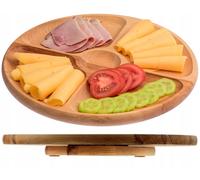 Tagliere Girevole Piatto Diviso Rotondo Girevole In Legno Porta Snack 33 cm