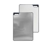 Tagliere in acciaio inossidabile da 14,17 pollici, pannello da cucina in metallo, con base in silicone antiscivolo e manico a sospensione, ideale per tagliare frutta e carni-Silver