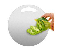Tagliere in acciaio inossidabile per cucina, tagliere rotondo su entrambi i lati in metallo per uso alimentare per carne, frutta, verdura, lavabile in lavastoviglie, tagliere con foro per appenderlo,