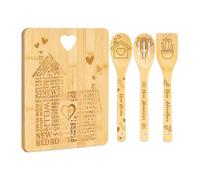 Tagliere in Bambù Legno Cucina, Regalo Casa Nuova, 28x21.6x1cm Tagliere in Bambù Inciso, Set di 4 Regalo i Nuovi Proprietari Casa per Familiari, Parenti, Amici