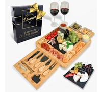 Tagliere in Bambù per Formaggi e Set di Coltelli, Ciotole di Ceramica e Apribottiglie - Tagliere Salumi Legno, Ideale per Serate Gourmet, Regali di Compleanno, Nozze, Mamme