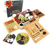 Tagliere in Bambù per Formaggi e Set di Coltelli, Ciotole di Ceramica e Apribottiglie - Tagliere Salumi Legno, Ideale per Serate Gourmet, Regali di Compleanno, Regali di Natale per Donne, Extra Grande