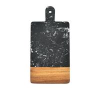 Tagliere in legno di acacia e marmo nero, 16,8 x 33,5 cm, con foro per appenderlo, tagliere naturale per formaggio, pane e carne, colore nero, 17 x 33,6 cm