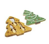 Tagliere in Legno di bambu con 3 Coltelli per Formaggi e Salumi Natalizio