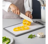 Tagliere in plastica a due lati adatto ai bambini, per tagliare alimenti e cucina con materiali sicuri (grigio2)