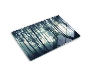 Tagliere in Vetro 80x52 cm Facile da Pulire Rettangolare con Stampe da Cucina Antigraffio Durevole e Igienico con Piedini Antiscivolo Resistente al Calore - Foresta nella nebbia