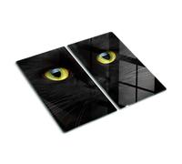 Tagliere in Vetro Temperato 2x30x52 cm Durevole Resistente al Calore da Cucina Antigraffio Rettangolare Set di 2 Piastre Piccolo con Stampe con Piedini Antiscivolo - Occhi di gatto