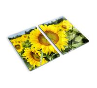 Tagliere in Vetro Temperato 2x40x52 cm da Cucina Piccolo con Piedini Antiscivolo Durevole Resistente al Calore con Stampe Set di 2 Piastre Rettangolare Antigraffio - Campo di girasoli