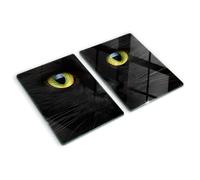 Tagliere in Vetro Temperato 2x40x52 cm Durevole Resistente al Calore da Cucina Antigraffio Rettangolare Set di 2 Piastre Piccolo con Stampe con Piedini Antiscivolo - Occhi di gatto