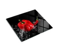 Tagliere in Vetro Temperato 60x52 cm Durevole e Igienico Antigraffio Facile da Pulire con Piedini Antiscivolo Rettangolare Resistente al Calore da Cucina con Stampe - Pepe rosso