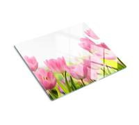 Tagliere in Vetro Temperato 60x52 cm Durevole e Igienico Resistente al Calore da Cucina Antigraffio Rettangolare Facile da Pulire con Stampe con Piedini Antiscivolo - Tulipani rosa