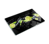 Tagliere in Vetro Temperato 80x52 cm con Piedini Antiscivolo Antigraffio Facile da Pulire con Stampe Durevole e Igienico Rettangolare Resistente al Calore da Cucina - Lime e acqua