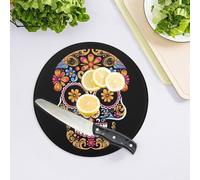Tagliere in vetro temperato a forma di teschio disegnato a mano per cucina, grande resistente al calore, infrangibile, taglieri da cucina 20,3 x 20,3 cm