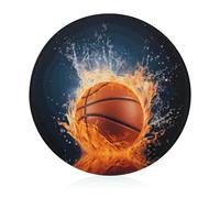 Tagliere in vetro temperato a tema basket sul fuoco, 20,3 x 20,3 cm, con piedini in gomma, antiscivolo e resistenti al calore, piccoli taglieri regalo per cucina/bar/campeggio/matrimonio/camper/Tr
