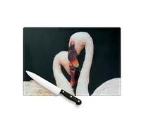 Tagliere in vetro temperato - Coppia di Flamingo Rosa a forma di cuore, protezione piano di lavoro e sottopentola resistente al calore, 2 misure stampate in Francia