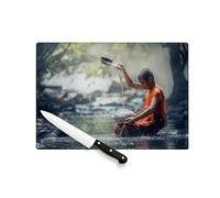 Tagliere in vetro temperato - Monaco buddista Ceremonie nel fiume - Protezione piano di lavoro e sottopentola resistente al calore 2 misure stampate in Francia