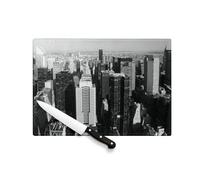 Tagliere in vetro temperato - New York - Foto in bianco e nero città USA - Protezione piano di lavoro e sottopentola resistente al calore, 2 misure stampate in Francia