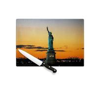 Tagliere in vetro temperato - Statua della Liberte Soleil Couchant New York - Protezione piano di lavoro e sottopentola resistente al calore 2 misure stampate in Francia