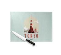 Tagliere in vetro temperato - Tokyo Japan Illustration Giappone Città Viaggi Vacanze - Protezione piano di lavoro e sottopentola resistente al calore 2 misure stampate in Francia