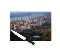 Tagliere in vetro temperato - Vista aerea di Central Park e Golden Gate Bridge New York - Protezione piano di lavoro e sottopentola resistente al calore 2 misure stampate in Francia