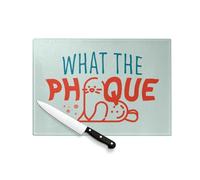 Tagliere in vetro temperato - What the Phoque - Gioco di parole inglesi, umorismo, protezione piano di lavoro e sottopentola resistente al calore, 2 misure stampate in Francia