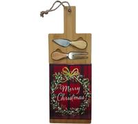 Tagliere Legno Natalizio 45x15 con Coltello/Forchetta Antipasti Salumi Formaggi Idea Regalo Decorazione per la Tavola di natale Feste