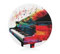 Tagliere musicale con tastiera colorata per pianoforte, rotondo, in vetro temperato, unico tagliere da cucina per pizza, verdura, frutta, formaggio e salumi