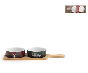 Tagliere Natale H&H 12x33cm con 2 coppette in porcellana