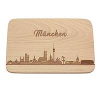 Tagliere per colazione in legno con scritta in lingua tedesca "München skyline" | Tagliere per il pane con incisione | Skyline di München | Tagliere per colazione | Incisione skyline