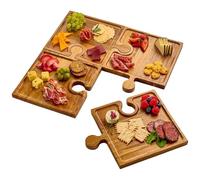 Tagliere Per Formaggi - Vassoio Da Portata Puzzle In Legno Da 4 Pezzi, Set Di Piaťti Per Salumi Ad Incastro, Design Con Maniglia | Presentazione 'antipasto Per L'evento Di Riunione Di Famiglia, Fe