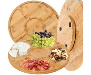 Tagliere per formaggio, rotondo, girevole a 360°, Ø 15 cm, per formaggio, salsiccia, snack appetito, legno di bambù 24290