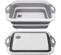 Tagliere Pieghevole Multifunzionale - Scolapiatti e Lavabo da Cucina Con Forbici, Cestino Portatile per Campeggio, Picnic, Barbecue (Grigio)