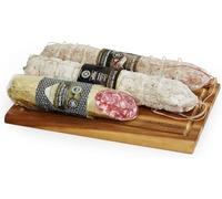 Tagliere regalo Passione Salame Trio Salumi Pasini® | 1 Campagnolo 600g + 1 Gran Filetto 700g + 1 Salame Felino IGP trancio 350g | Tagliere in acacia incluso