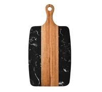 Tagliere rettangolare in marmo e legno di acacia, tagliere per formaggi bianco e nero con manico, vassoio da portata solido per formaggio, carne, bistecca, fru nero
