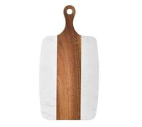 Tagliere rettangolare in marmo e legno di acacia, tagliere per formaggi bianco e nero con manico, vassoio da portata solido per formaggio, carne, bistecca, fru bianco