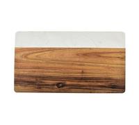 Tagliere rettangolare in marmo e legno di acacia, tagliere per salumi bianco e nero con manico, tagliere decorativo per formaggio, bistecca, pane, frutta, 40 x 22 cm