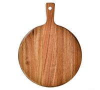 Tagliere rotondo in legno di acacia con manico, 30,5 cm di diametro, grande piatto per tritare e servire formaggi, antipasti e bistecche, in stile rustico da cucina