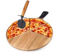 Tagliere rotondo in legno per pizza con coltello, 30 cm, 2 pezzi.
