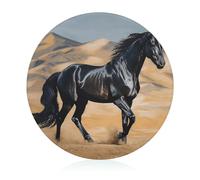 Tagliere rotondo in vetro con cavallo arabo nero, tappetino da taglio portatile per forniture da cucina, facile da pulire